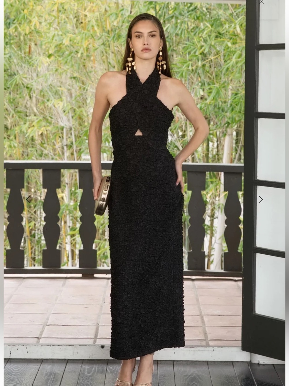 Endless Rose Black One-Shoulder Textured Halter Maxi Dress